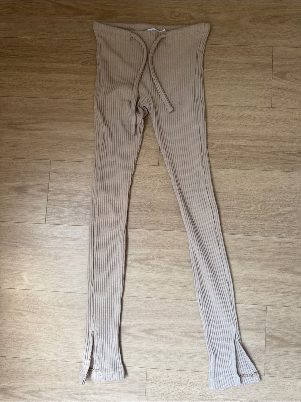 The Line by K Ribbed Knit Drawstring Legging Pants in Light Taupe